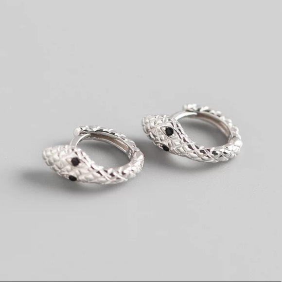 Sterling Silver 925 Snake Huggie Hoop Earrings - Picture 3 of 5
